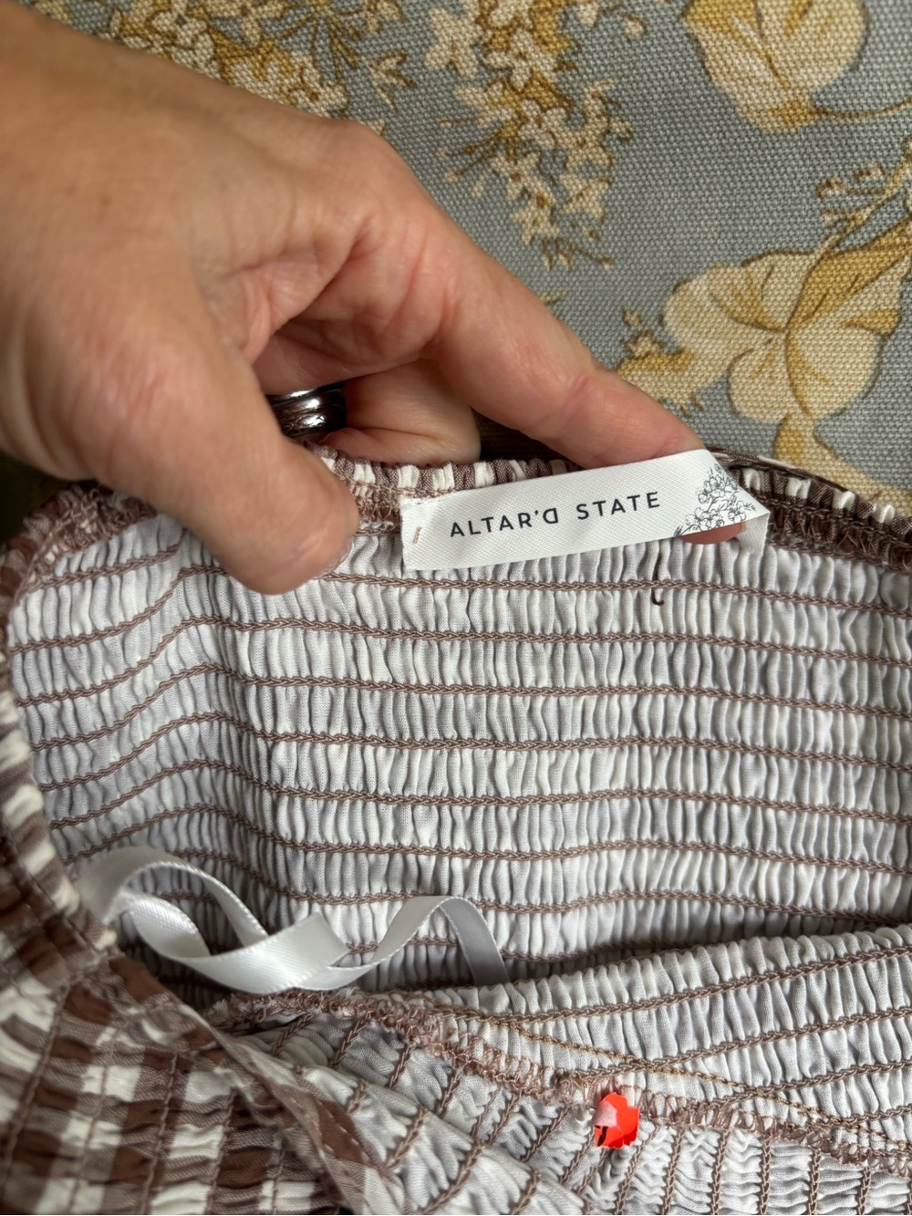 Altar'd State White Brown Gingham Maxi Dress with adjustable Straps Size Small - Picture 4 of 7